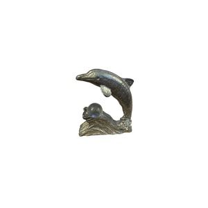Vintage Pewter Dolphin On Wave Figure with crystal ball